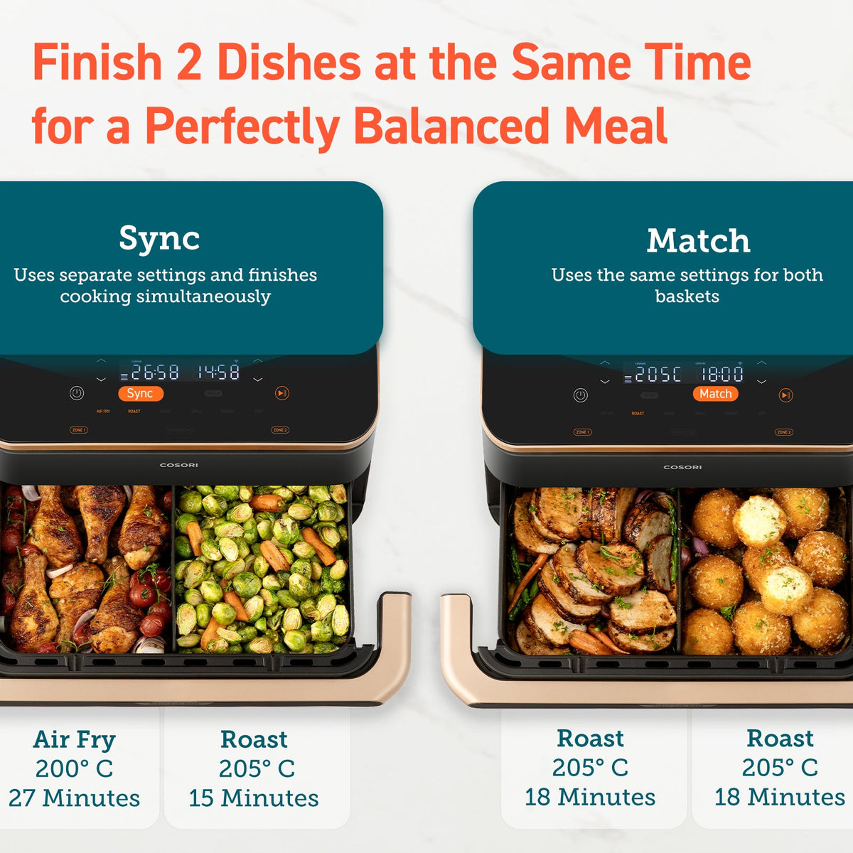 COSORI Dual Blaze Twinfryโข 10-Litre Air Fryer - Rose Gold